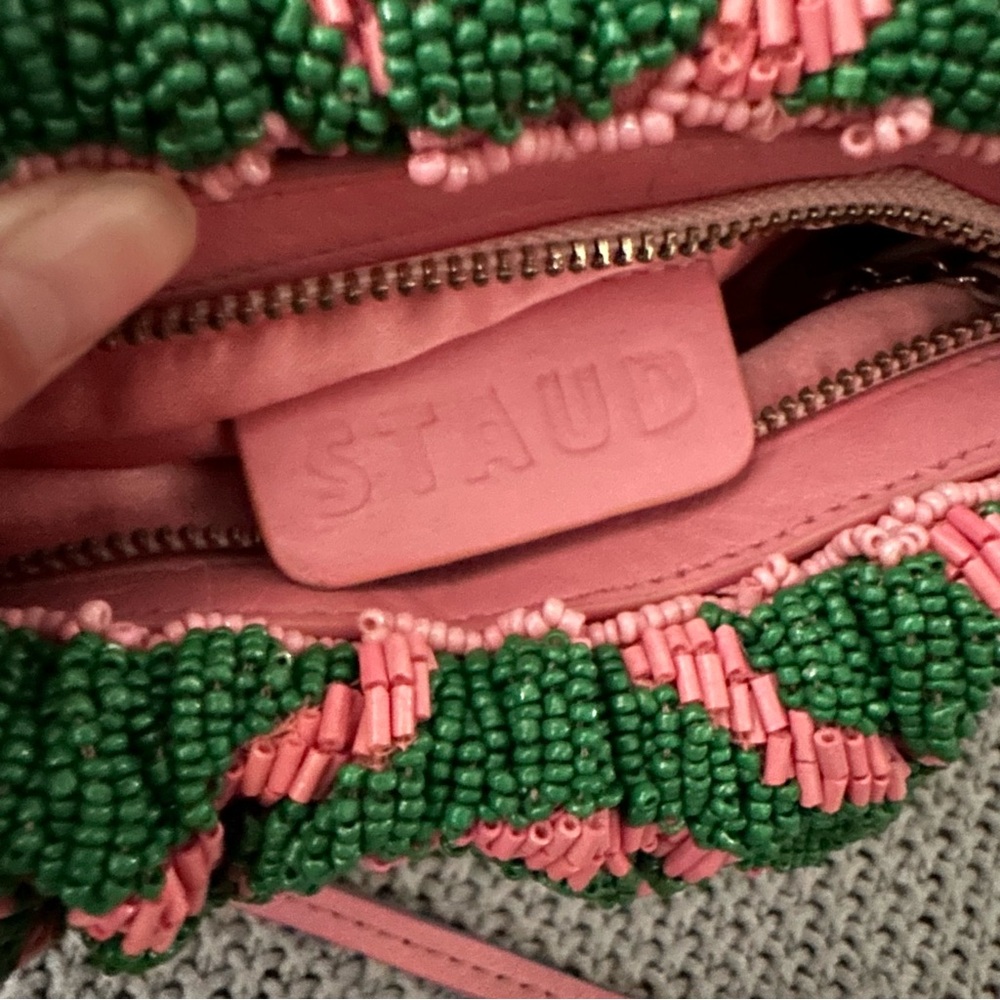 STAUD Beaded Bean Emerald Quartz Acid Swirl Clutch Mini Bag - Picture 6 of 17